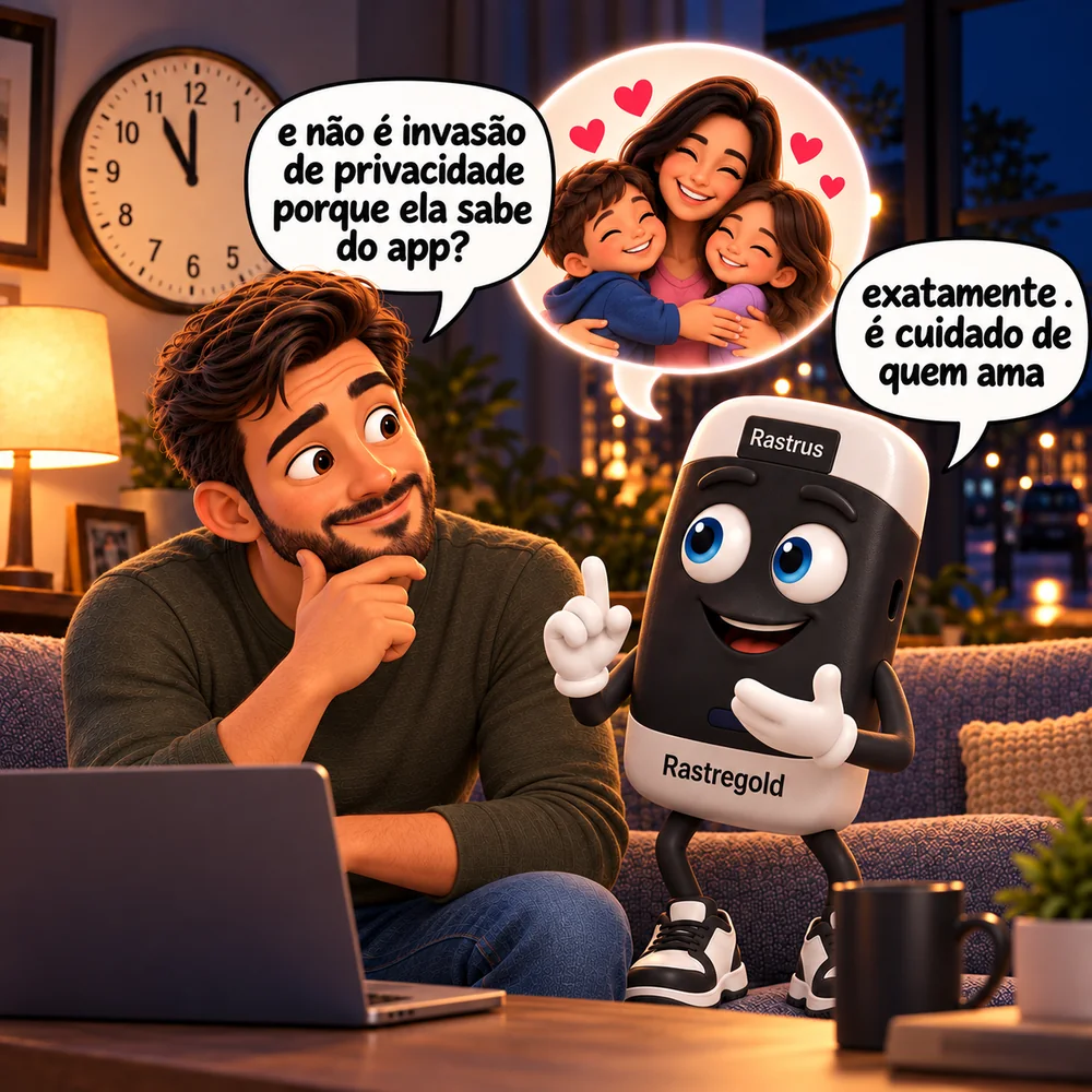 Rastrus explicando que não é invasão de privacidade: é cuidado de quem ama