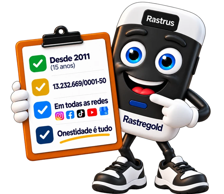 Rastrus mostrando a credibilidade da Rastregold: desde 2011, CNPJ e presença nas redes