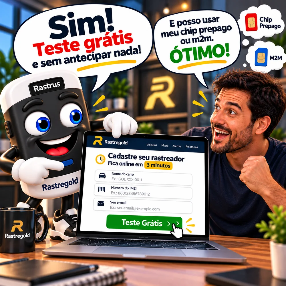 Rastrus: teste grátis e sem antecipar nada. Use seu chip pré-pago ou M2M