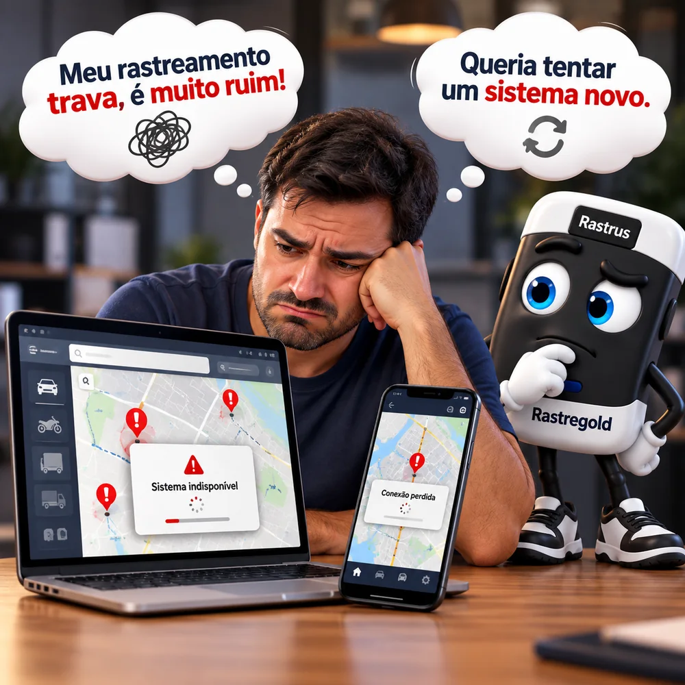 Homem cansado do sistema de rastreamento que trava e fica indisponível
